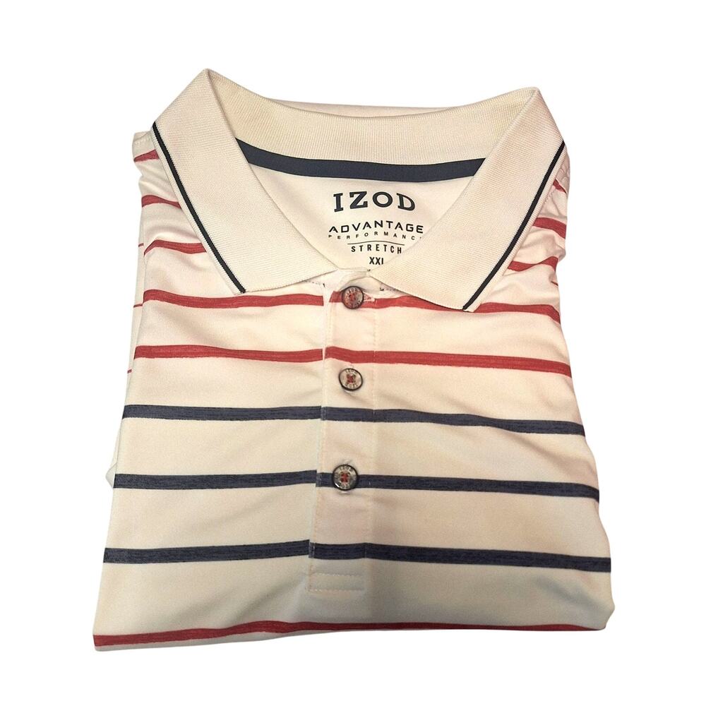 IZOD Polo Shirt Mens 2XL Blue White Stripe Advantage Performance Stretch Golf